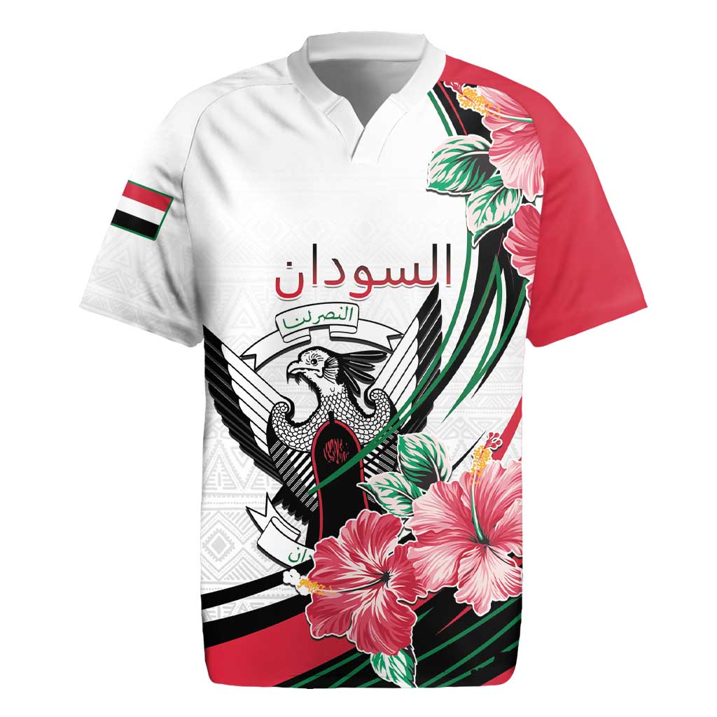 Personalized Sudan Rugby Jersey Sudanese Secretary Bird With Hibiscus - Wonder Print Shop