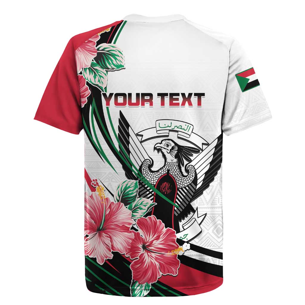 Personalized Sudan Rugby Jersey Sudanese Secretary Bird With Hibiscus - Wonder Print Shop