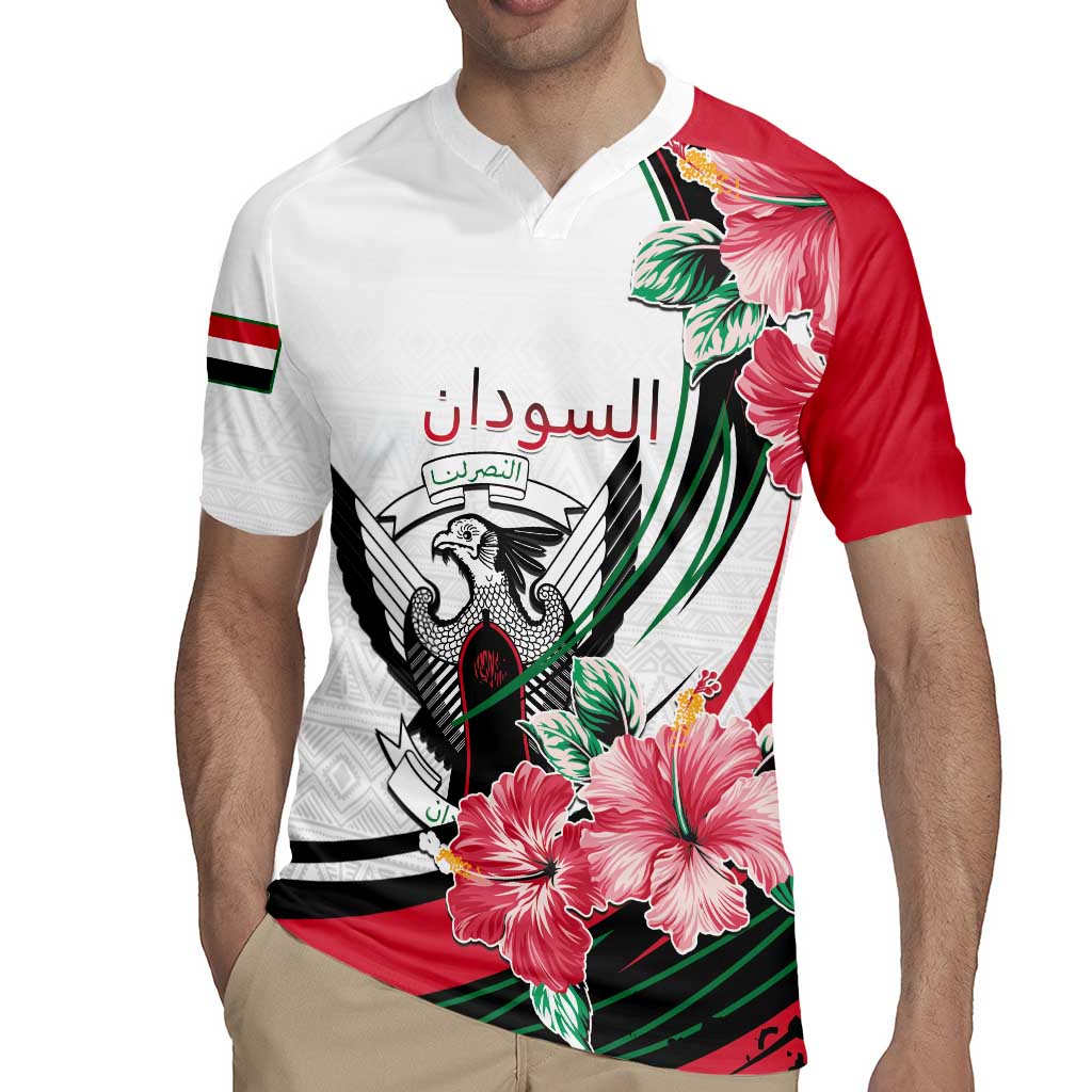 Personalized Sudan Rugby Jersey Sudanese Secretary Bird With Hibiscus - Wonder Print Shop