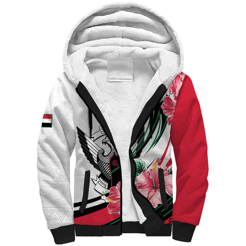 Personalized Sudan Sherpa Hoodie Sudanese Secretary Bird With Hibiscus - Wonder Print Shop
