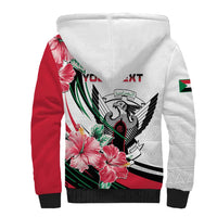 Personalized Sudan Sherpa Hoodie Sudanese Secretary Bird With Hibiscus - Wonder Print Shop