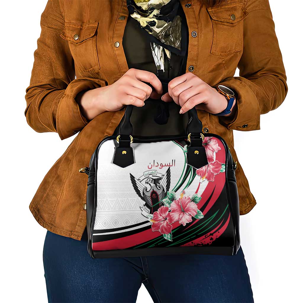 Sudan Shoulder Handbag Sudanese Secretary Bird With Hibiscus - Wonder Print Shop