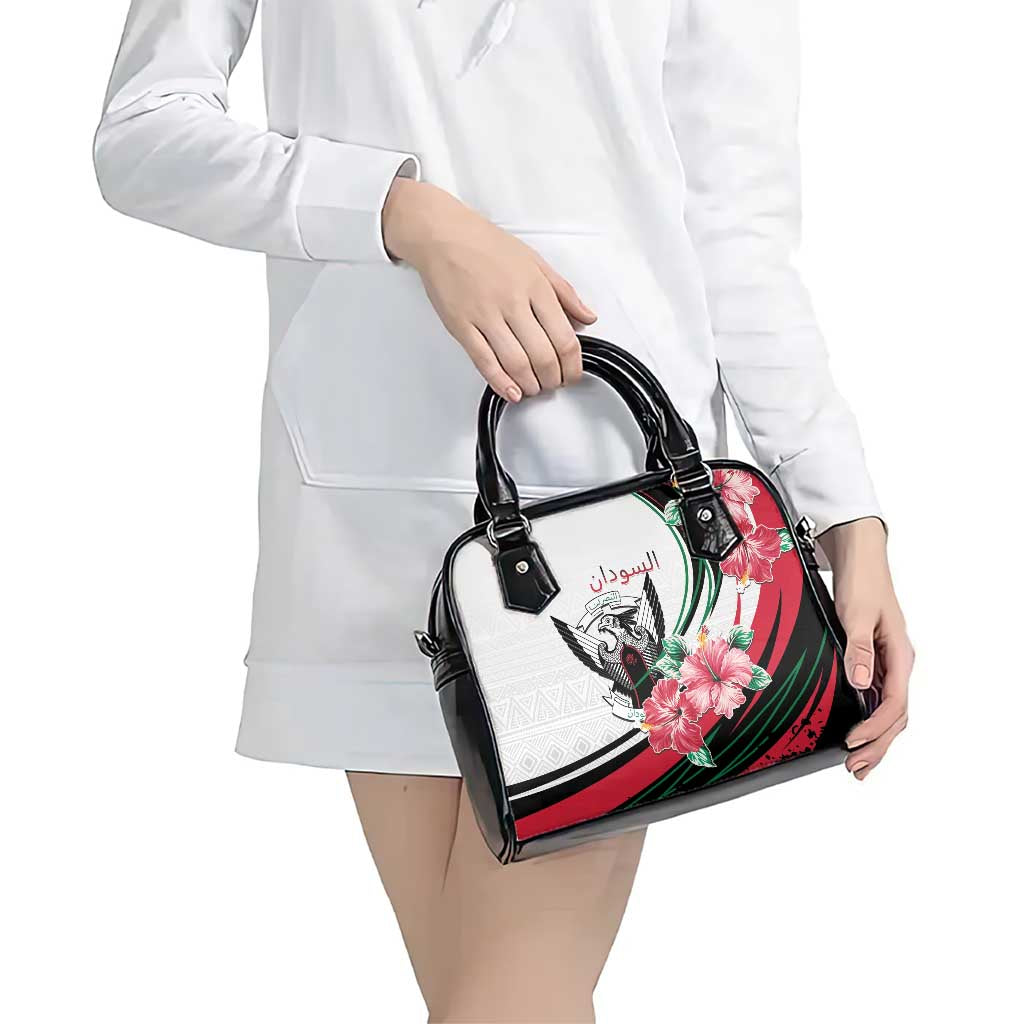 Sudan Shoulder Handbag Sudanese Secretary Bird With Hibiscus - Wonder Print Shop