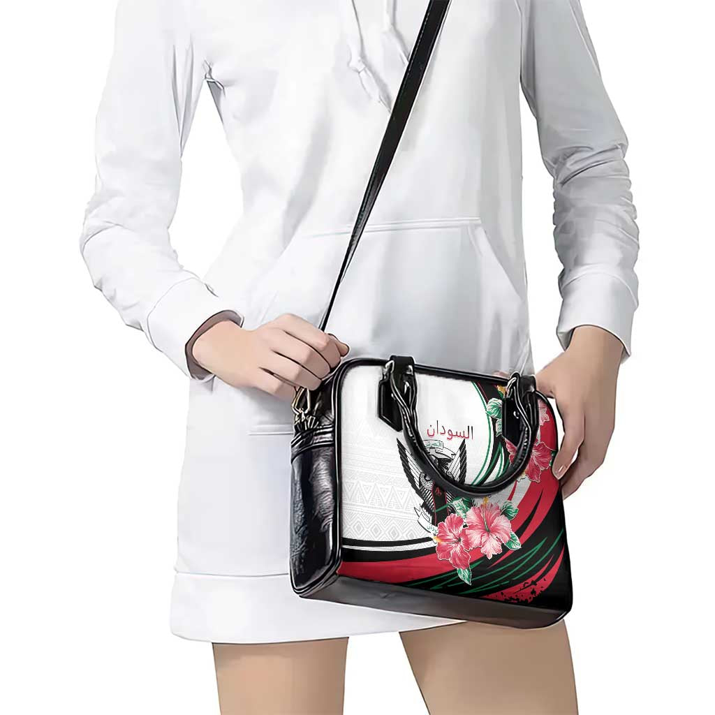 Sudan Shoulder Handbag Sudanese Secretary Bird With Hibiscus - Wonder Print Shop
