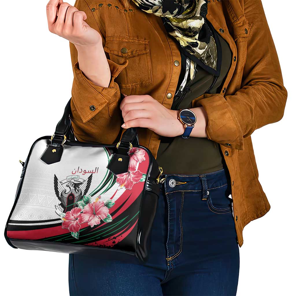 Sudan Shoulder Handbag Sudanese Secretary Bird With Hibiscus - Wonder Print Shop