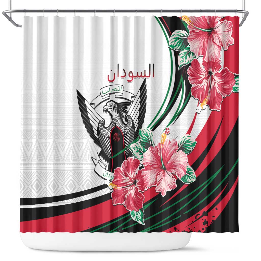 Sudan Shower Curtain Sudanese Secretary Bird With Hibiscus - Wonder Print Shop