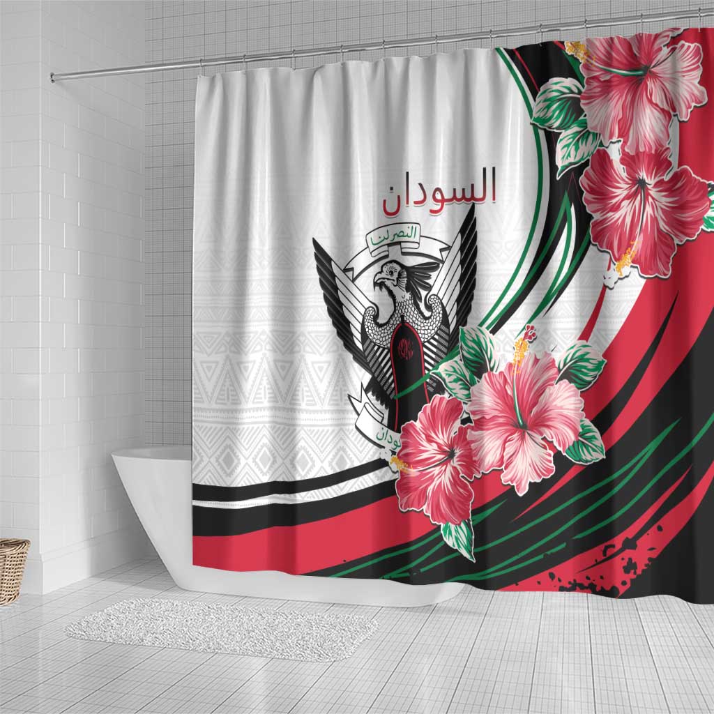 Sudan Shower Curtain Sudanese Secretary Bird With Hibiscus - Wonder Print Shop