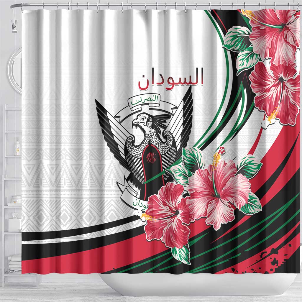 Sudan Shower Curtain Sudanese Secretary Bird With Hibiscus - Wonder Print Shop