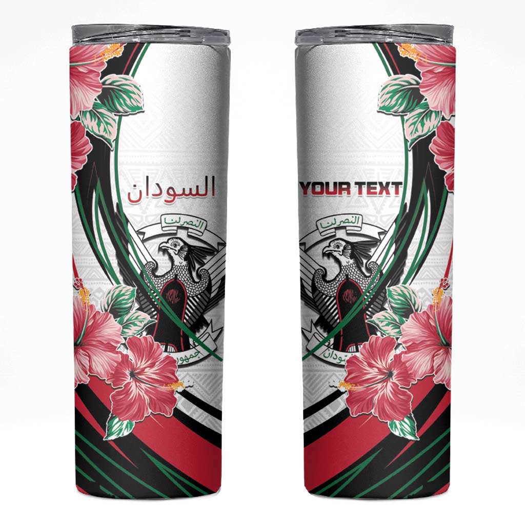 Personalized Sudan Skinny Tumbler Sudanese Secretary Bird With Hibiscus - Wonder Print Shop