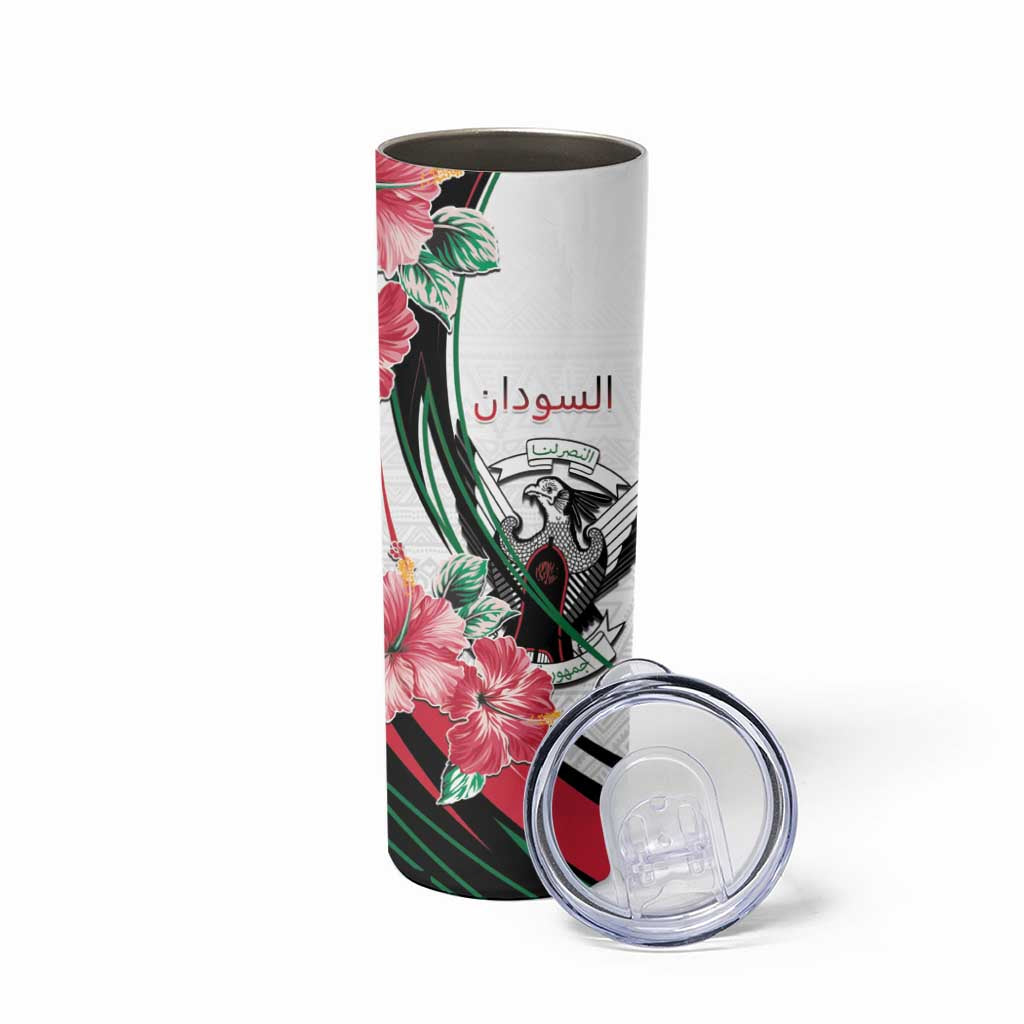 Personalized Sudan Skinny Tumbler Sudanese Secretary Bird With Hibiscus - Wonder Print Shop