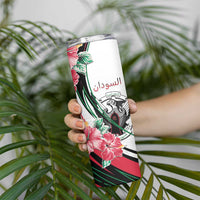 Personalized Sudan Skinny Tumbler Sudanese Secretary Bird With Hibiscus - Wonder Print Shop
