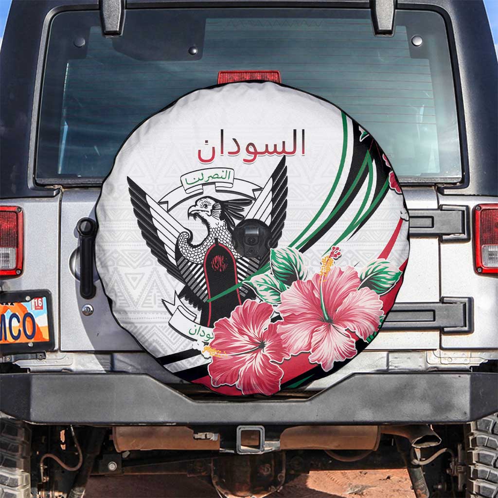 Sudan Spare Tire Cover Sudanese Secretary Bird With Hibiscus - Wonder Print Shop
