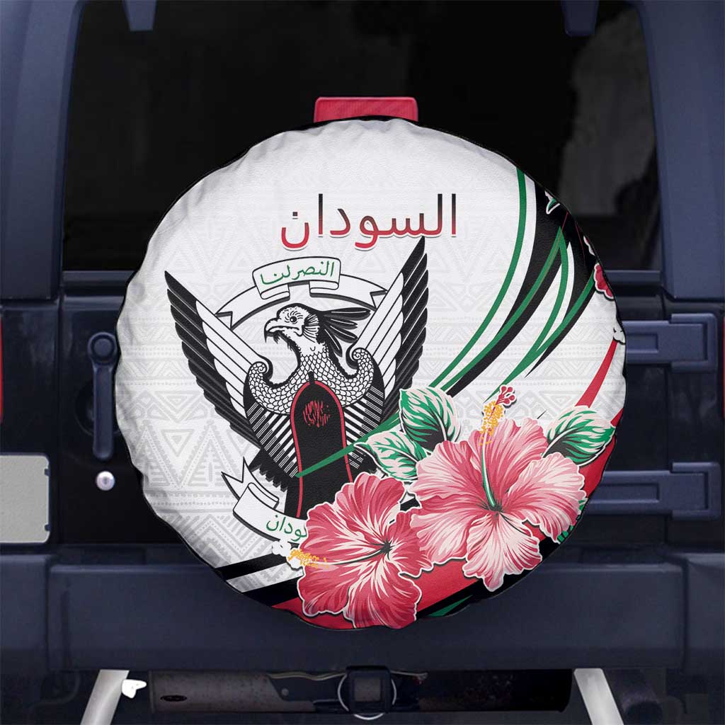 Sudan Spare Tire Cover Sudanese Secretary Bird With Hibiscus - Wonder Print Shop