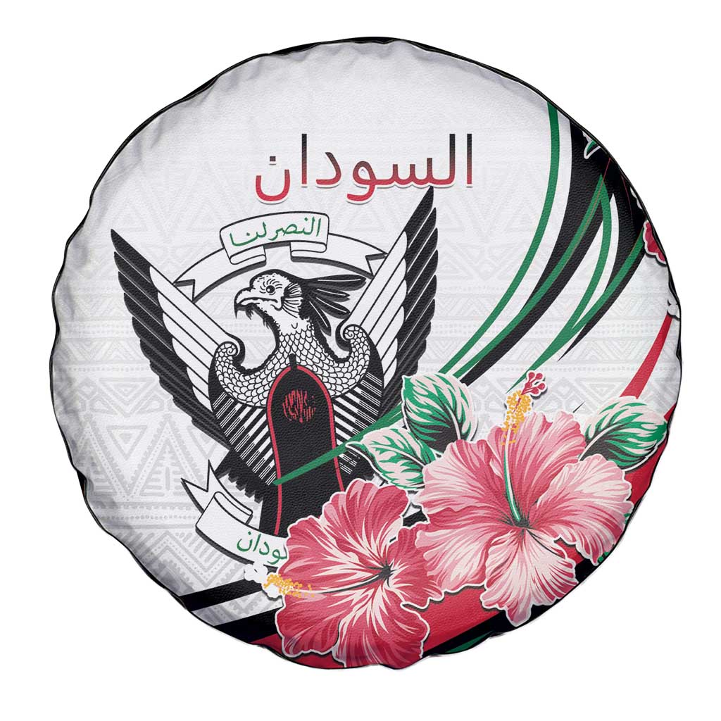 Sudan Spare Tire Cover Sudanese Secretary Bird With Hibiscus - Wonder Print Shop