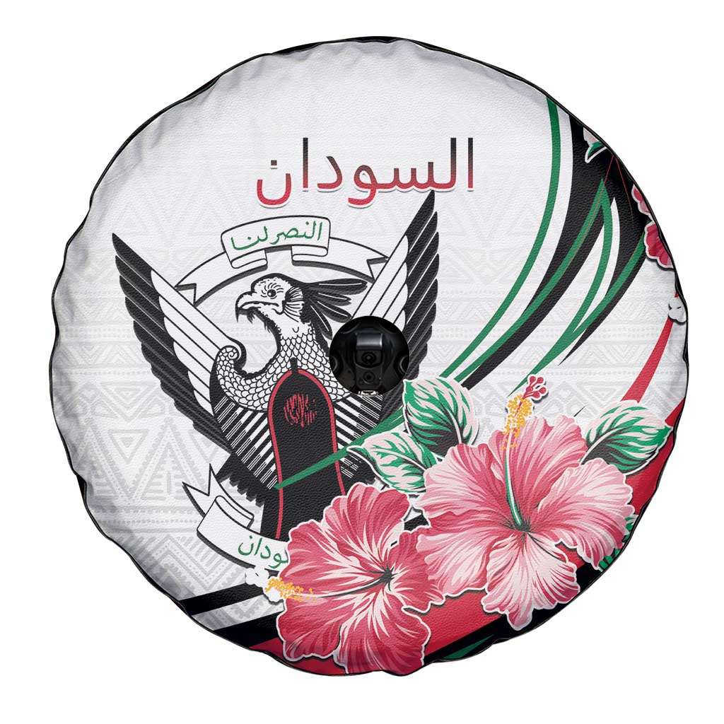 Sudan Spare Tire Cover Sudanese Secretary Bird With Hibiscus - Wonder Print Shop