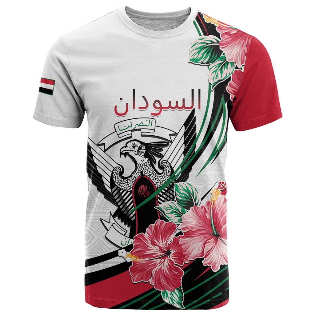 Personalized Sudan T Shirt Sudanese Secretary Bird With Hibiscus - Wonder Print Shop