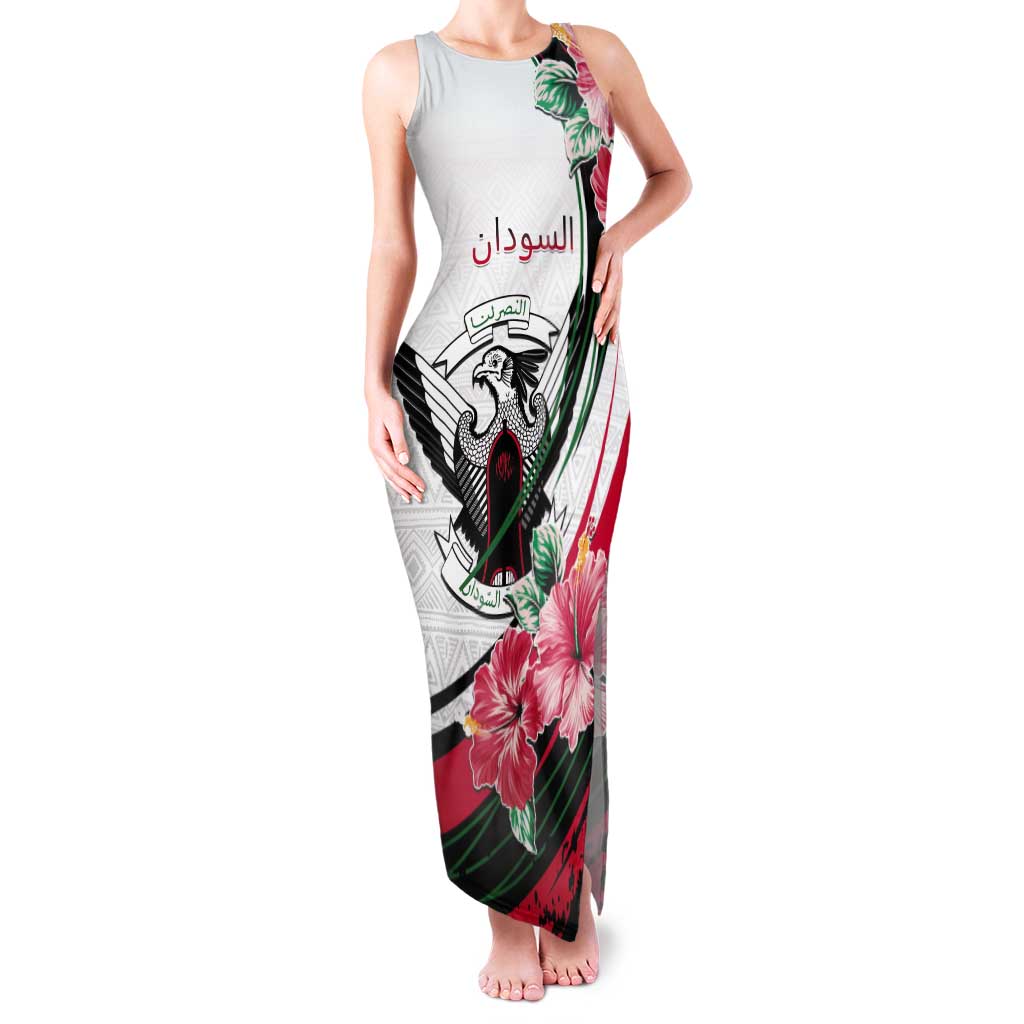 Personalized Sudan Tank Maxi Dress Sudanese Secretary Bird With Hibiscus - Wonder Print Shop