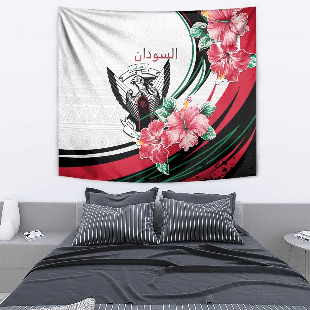 Sudan Tapestry Sudanese Secretary Bird With Hibiscus - Wonder Print Shop