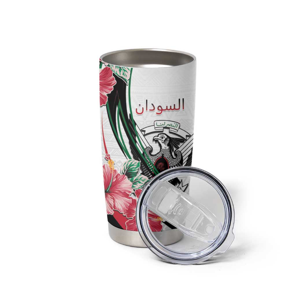 Personalized Sudan Tumbler Cup Sudanese Secretary Bird With Hibiscus - Wonder Print Shop