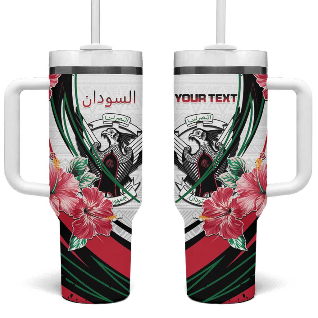 Personalized Sudan Tumbler With Handle Sudanese Secretary Bird With Hibiscus - Wonder Print Shop