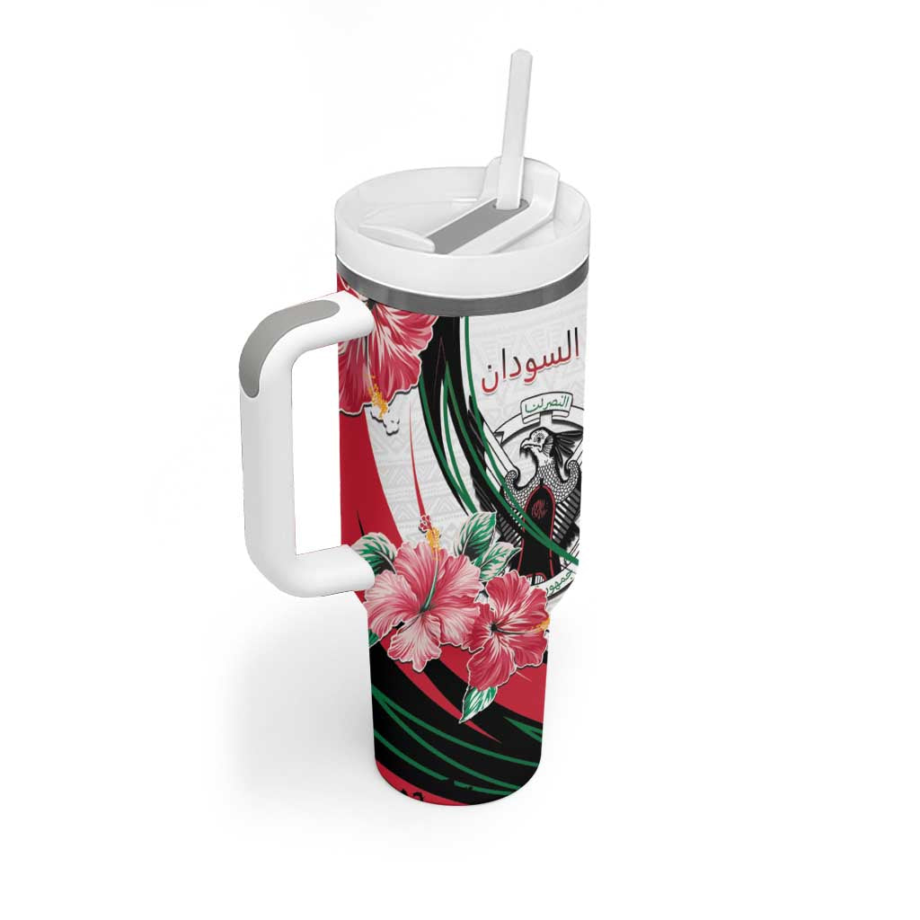 Personalized Sudan Tumbler With Handle Sudanese Secretary Bird With Hibiscus - Wonder Print Shop