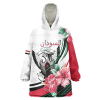 Personalized Sudan Wearable Blanket Hoodie Sudanese Secretary Bird With Hibiscus - Wonder Print Shop