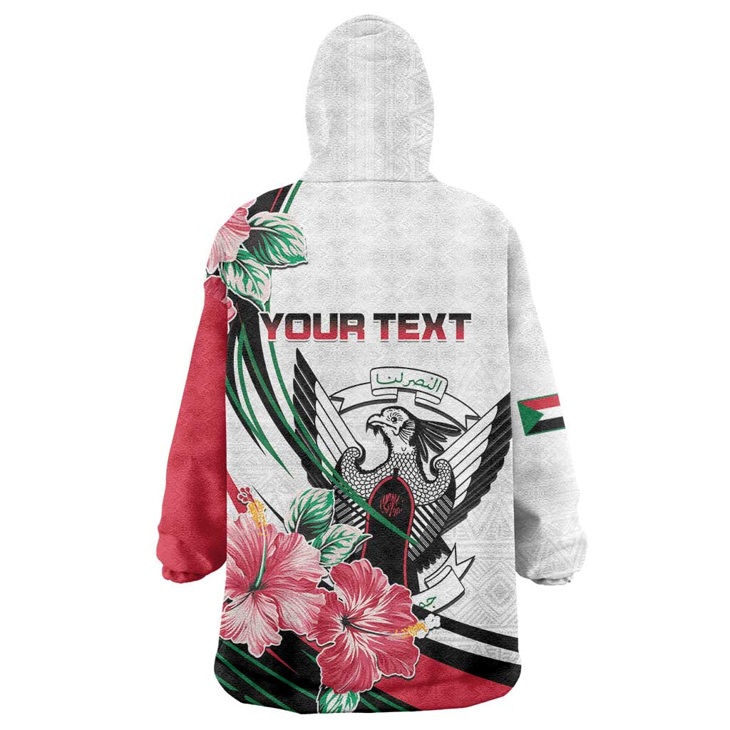 Personalized Sudan Wearable Blanket Hoodie Sudanese Secretary Bird With Hibiscus - Wonder Print Shop
