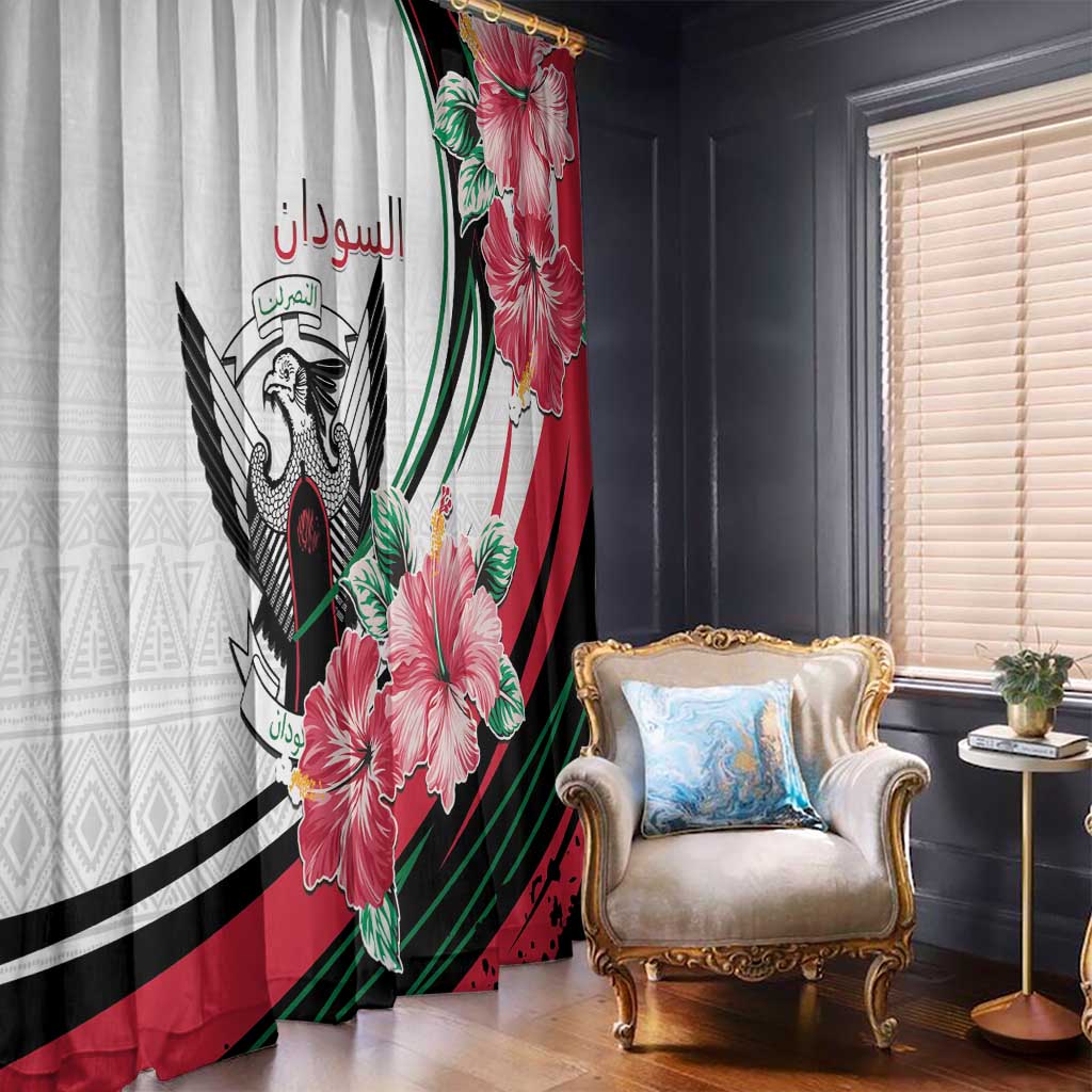 Sudan Window Curtain Sudanese Secretary Bird With Hibiscus - Wonder Print Shop