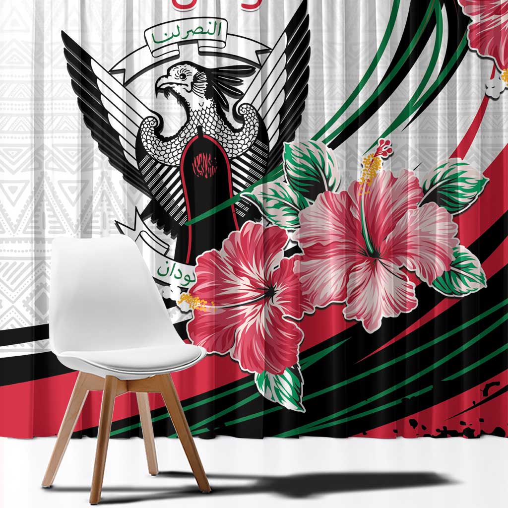 Sudan Window Curtain Sudanese Secretary Bird With Hibiscus - Wonder Print Shop