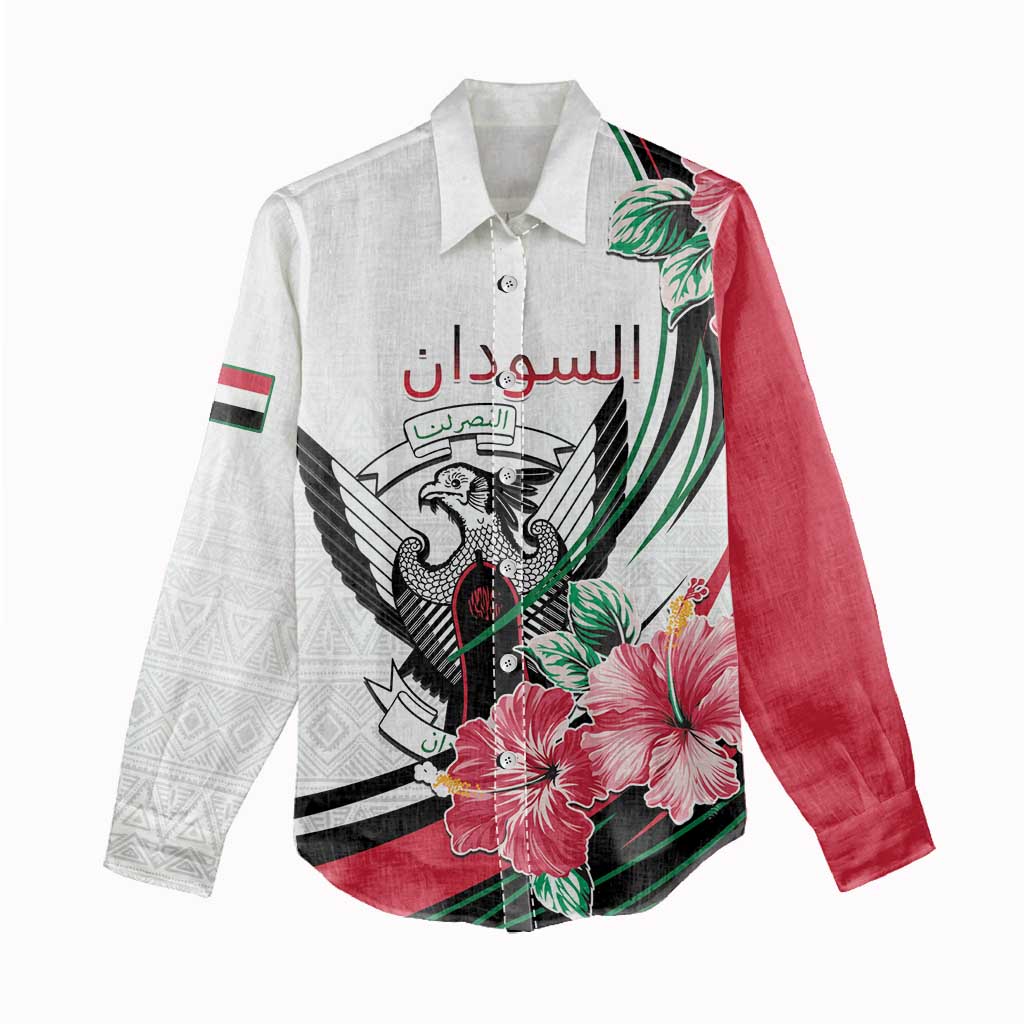 Personalized Sudan Women Casual Shirt Sudanese Secretary Bird With Hibiscus - Wonder Print Shop