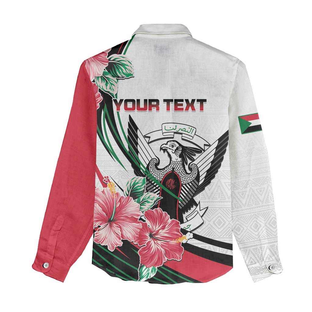 Personalized Sudan Women Casual Shirt Sudanese Secretary Bird With Hibiscus - Wonder Print Shop