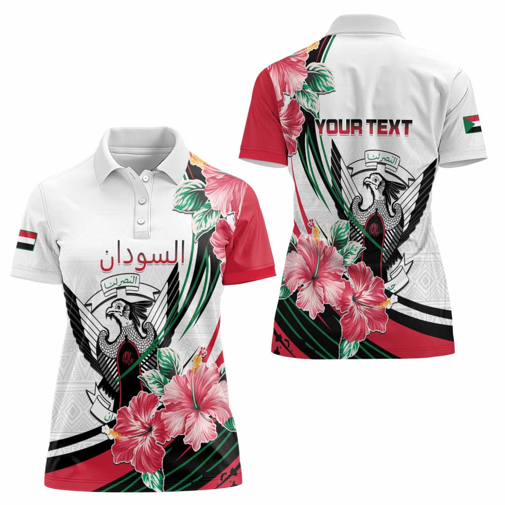 Personalized Sudan Women Polo Shirt Sudanese Secretary Bird With Hibiscus - Wonder Print Shop