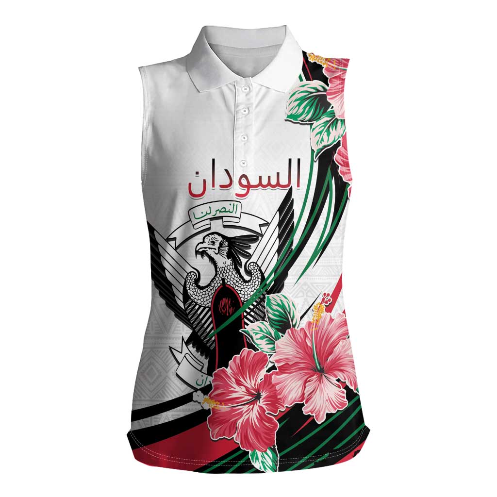 Personalized Sudan Women Sleeveless Polo Shirt Sudanese Secretary Bird With Hibiscus - Wonder Print Shop