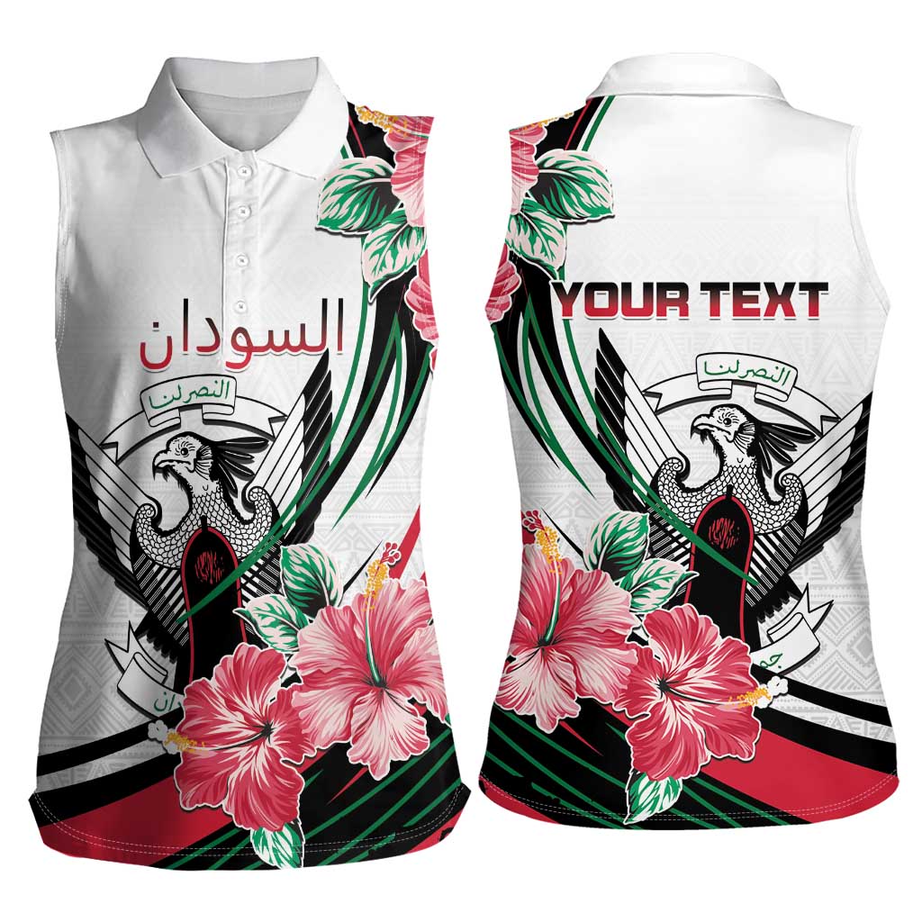 Personalized Sudan Women Sleeveless Polo Shirt Sudanese Secretary Bird With Hibiscus - Wonder Print Shop