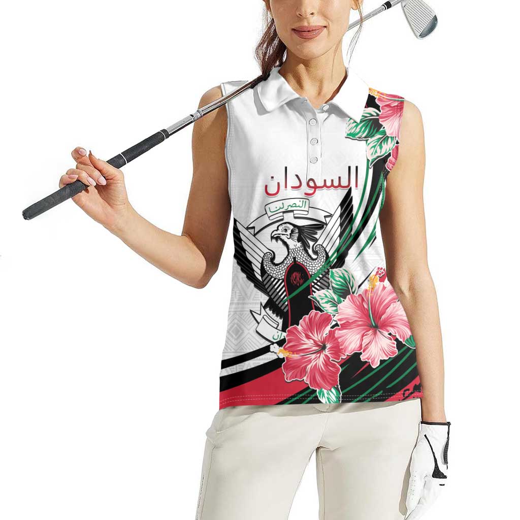 Personalized Sudan Women Sleeveless Polo Shirt Sudanese Secretary Bird With Hibiscus - Wonder Print Shop
