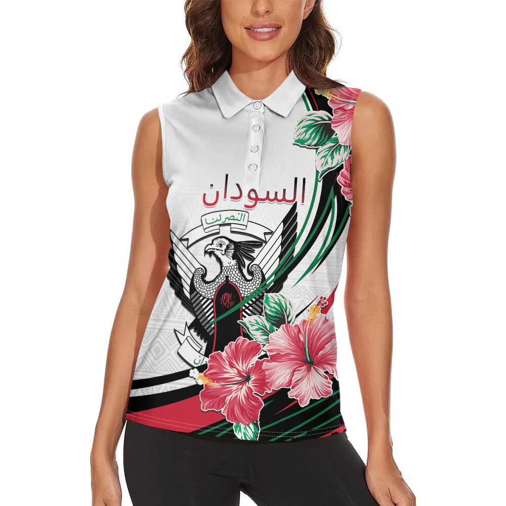 Personalized Sudan Women Sleeveless Polo Shirt Sudanese Secretary Bird With Hibiscus - Wonder Print Shop