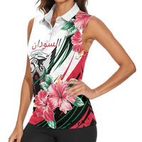 Personalized Sudan Women Sleeveless Polo Shirt Sudanese Secretary Bird With Hibiscus - Wonder Print Shop