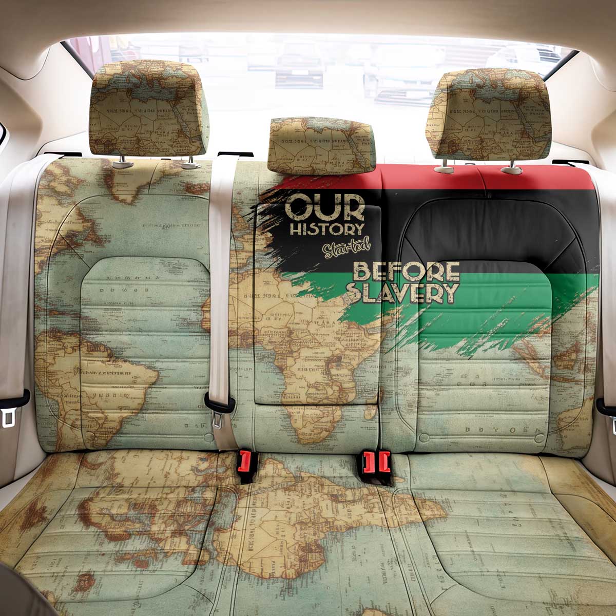 Pan African Flag Day Back Car Seat Cover Our History Started Before Slavery - Wonder Print Shop