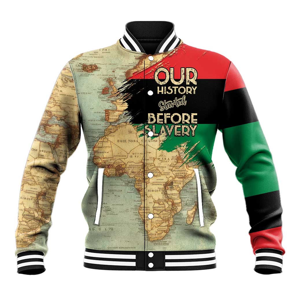 Pan African Flag Day Baseball Jacket Our History Started Before Slavery - Wonder Print Shop