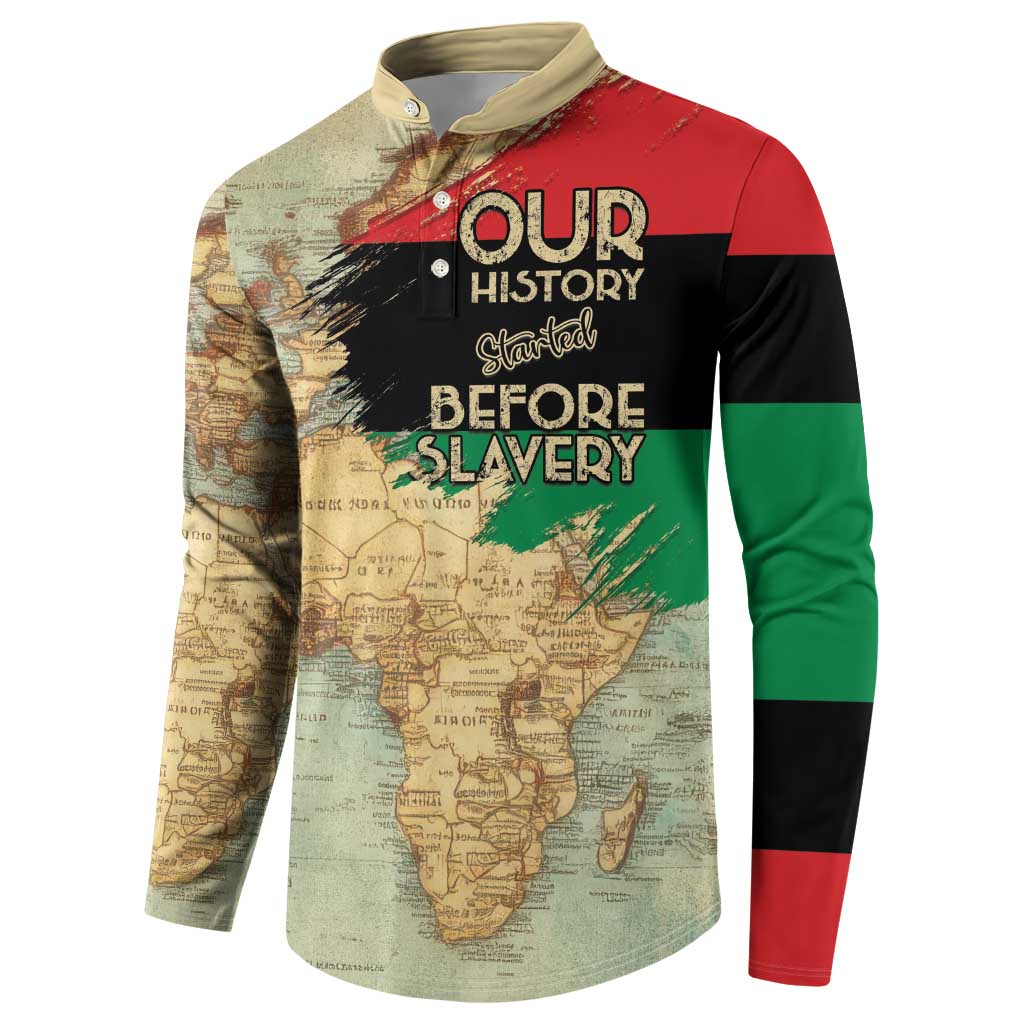 Pan African Flag Day Button Sweatshirt Our History Started Before Slavery - Wonder Print Shop