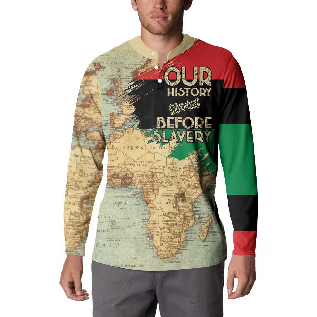 Pan African Flag Day Button Sweatshirt Our History Started Before Slavery - Wonder Print Shop