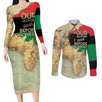 Pan African Flag Day Couples Matching Long Sleeve Bodycon Dress and Long Sleeve Button Shirt Our History Started Before Slavery - Wonder Print Shop