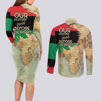 Pan African Flag Day Couples Matching Long Sleeve Bodycon Dress and Long Sleeve Button Shirt Our History Started Before Slavery - Wonder Print Shop