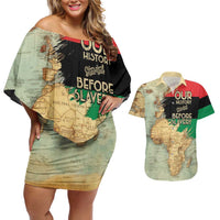 Pan African Flag Day Couples Matching Off Shoulder Short Dress and Hawaiian Shirt Our History Started Before Slavery - Wonder Print Shop
