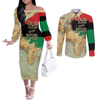 Pan African Flag Day Couples Matching Off The Shoulder Long Sleeve Dress and Long Sleeve Button Shirt Our History Started Before Slavery - Wonder Print Shop