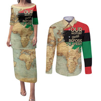 Pan African Flag Day Couples Matching Puletasi and Long Sleeve Button Shirt Our History Started Before Slavery - Wonder Print Shop