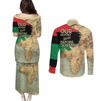 Pan African Flag Day Couples Matching Puletasi and Long Sleeve Button Shirt Our History Started Before Slavery - Wonder Print Shop