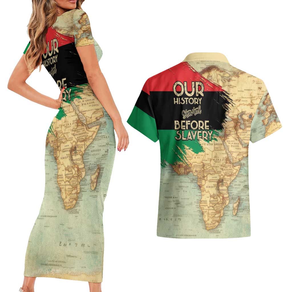 Pan African Flag Day Couples Matching Short Sleeve Bodycon Dress and Hawaiian Shirt Our History Started Before Slavery - Wonder Print Shop