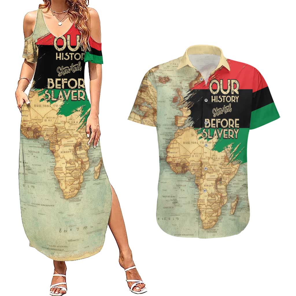 Pan African Flag Day Couples Matching Summer Maxi Dress and Hawaiian Shirt Our History Started Before Slavery - Wonder Print Shop