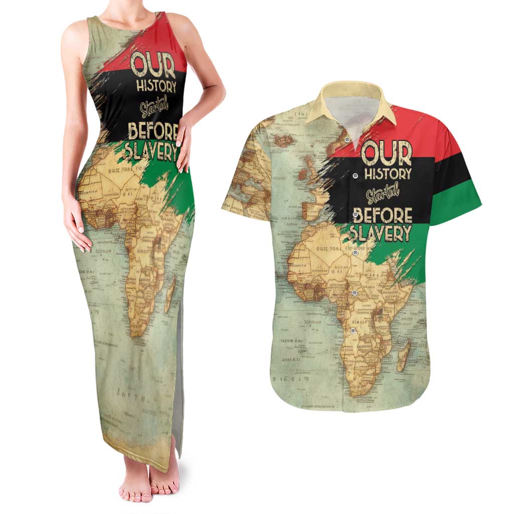 Pan African Flag Day Couples Matching Tank Maxi Dress and Hawaiian Shirt Our History Started Before Slavery - Wonder Print Shop